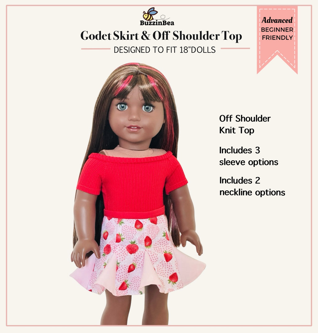 Godet Skirt and Top 18-inch doll clothes PDF sewing pattern