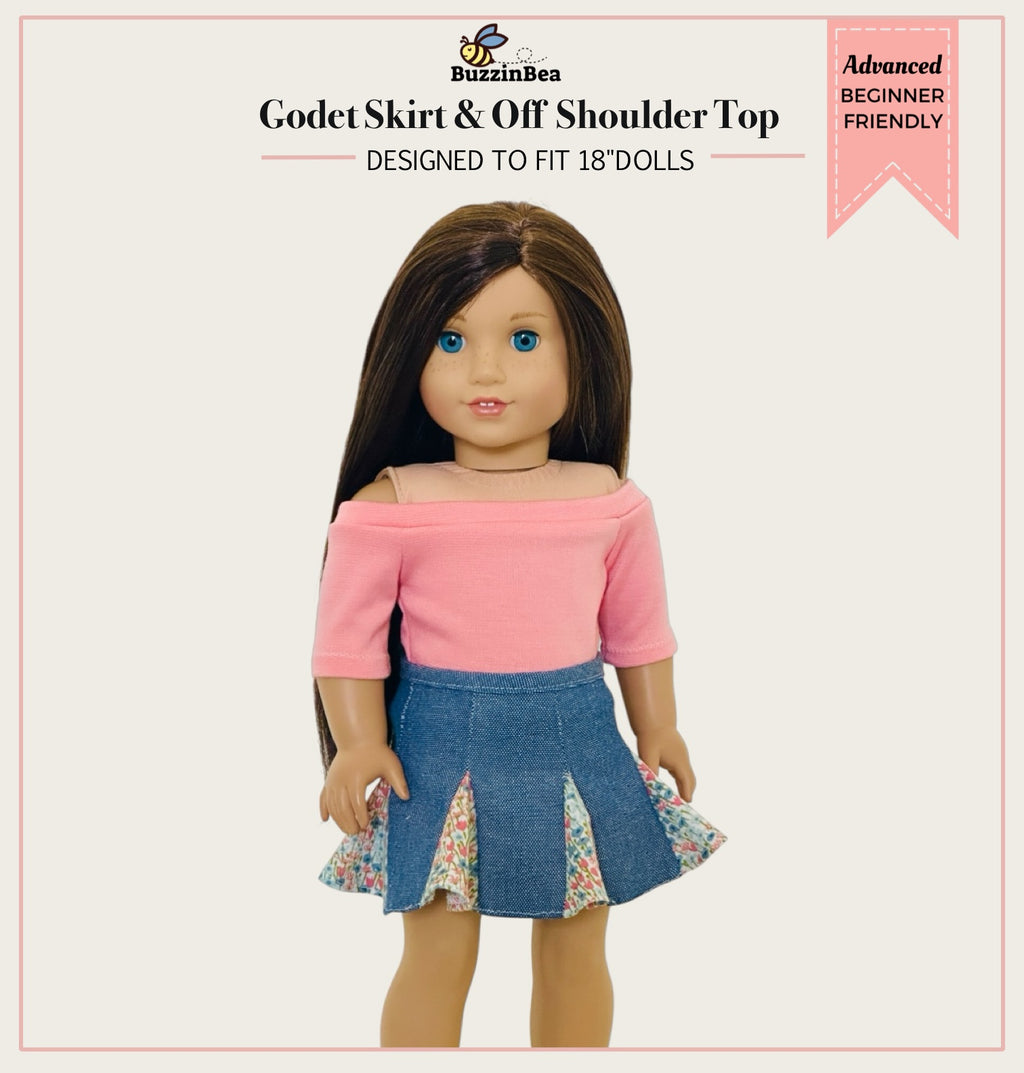 Godet Skirt and Top 18-inch doll clothes PDF sewing pattern