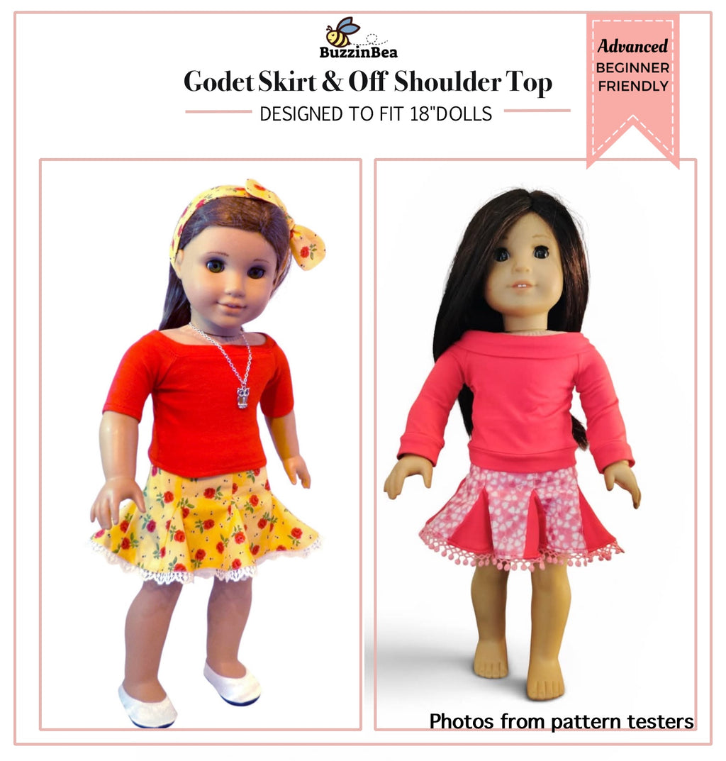 Godet Skirt and Top 18-inch doll clothes PDF sewing pattern