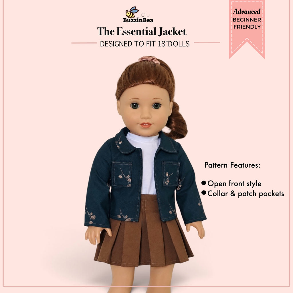 The Essential Jacket for 18-inch doll clothes PDF sewing pattern