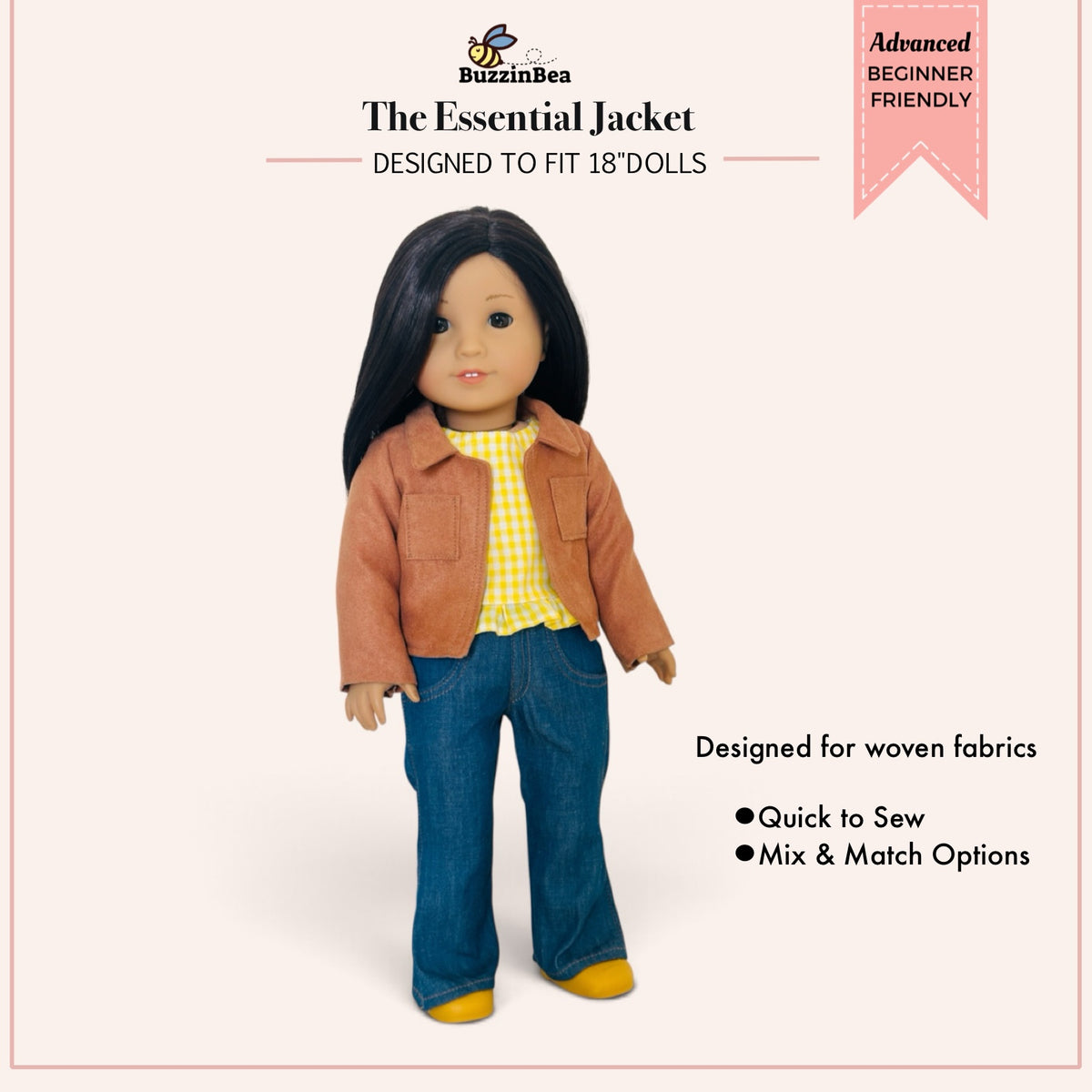 The Essential Jacket for 18-inch doll clothes PDF sewing pattern