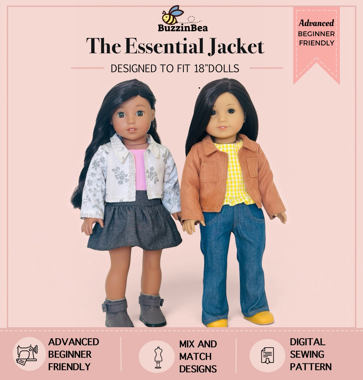 The Essential Jacket for 18-inch doll clothes PDF sewing pattern