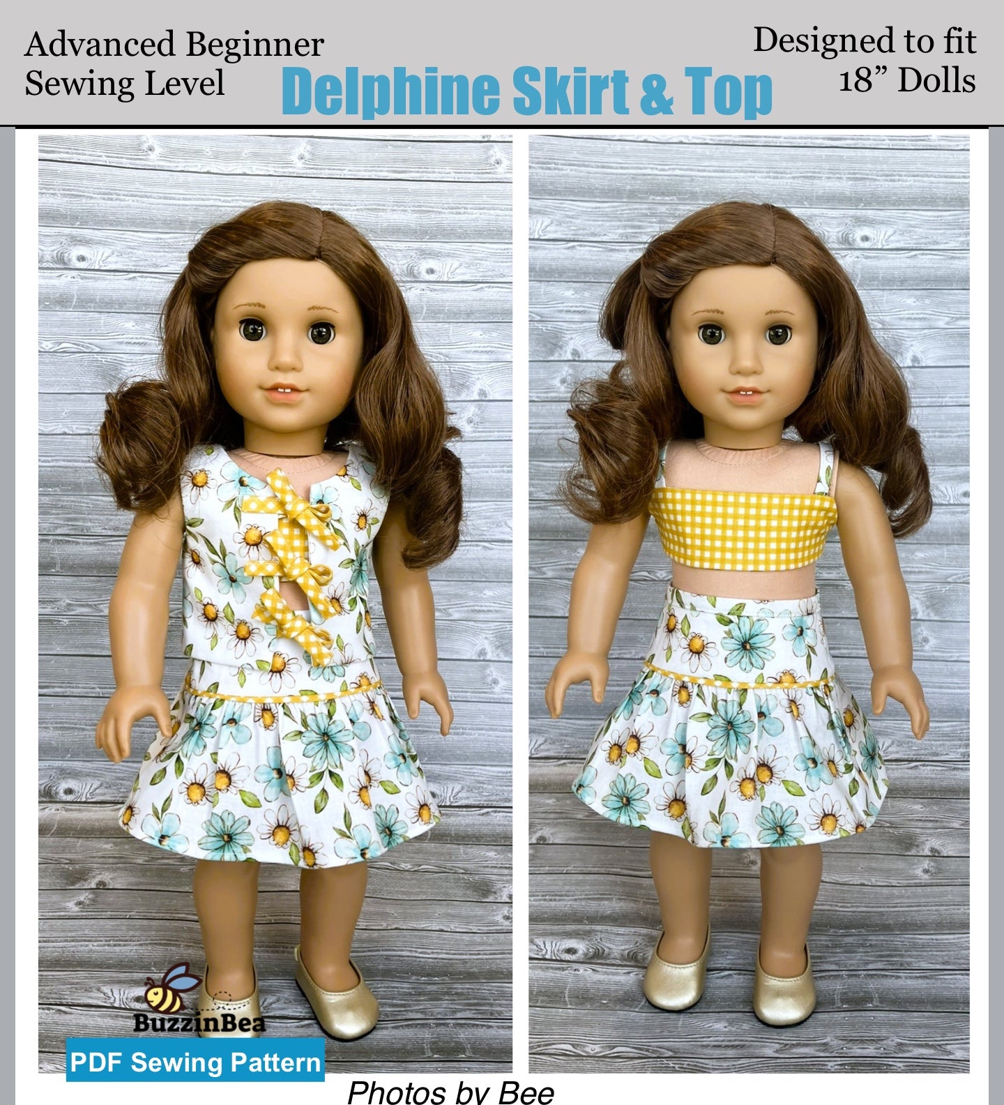 Delphine Skirt and Top 18-inch doll clothes PDF sewing pattern