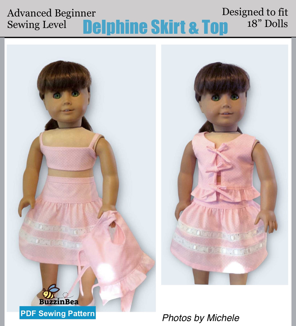Delphine Skirt and Top 18-inch doll clothes PDF sewing pattern