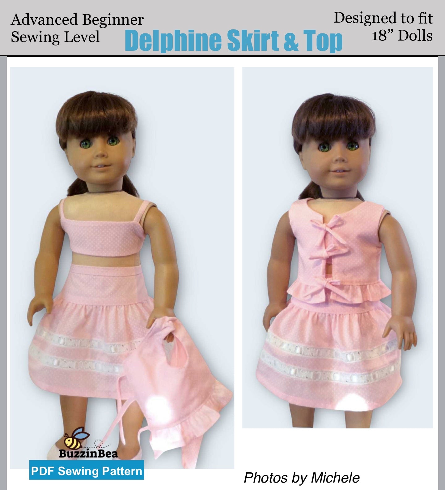 Delphine Skirt and Top 18-inch doll clothes PDF sewing pattern
