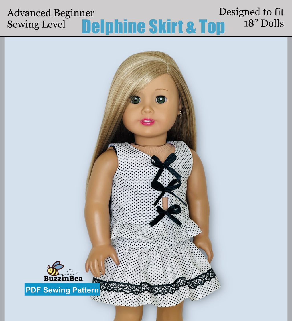 Delphine Skirt and Top 18-inch doll clothes PDF sewing pattern