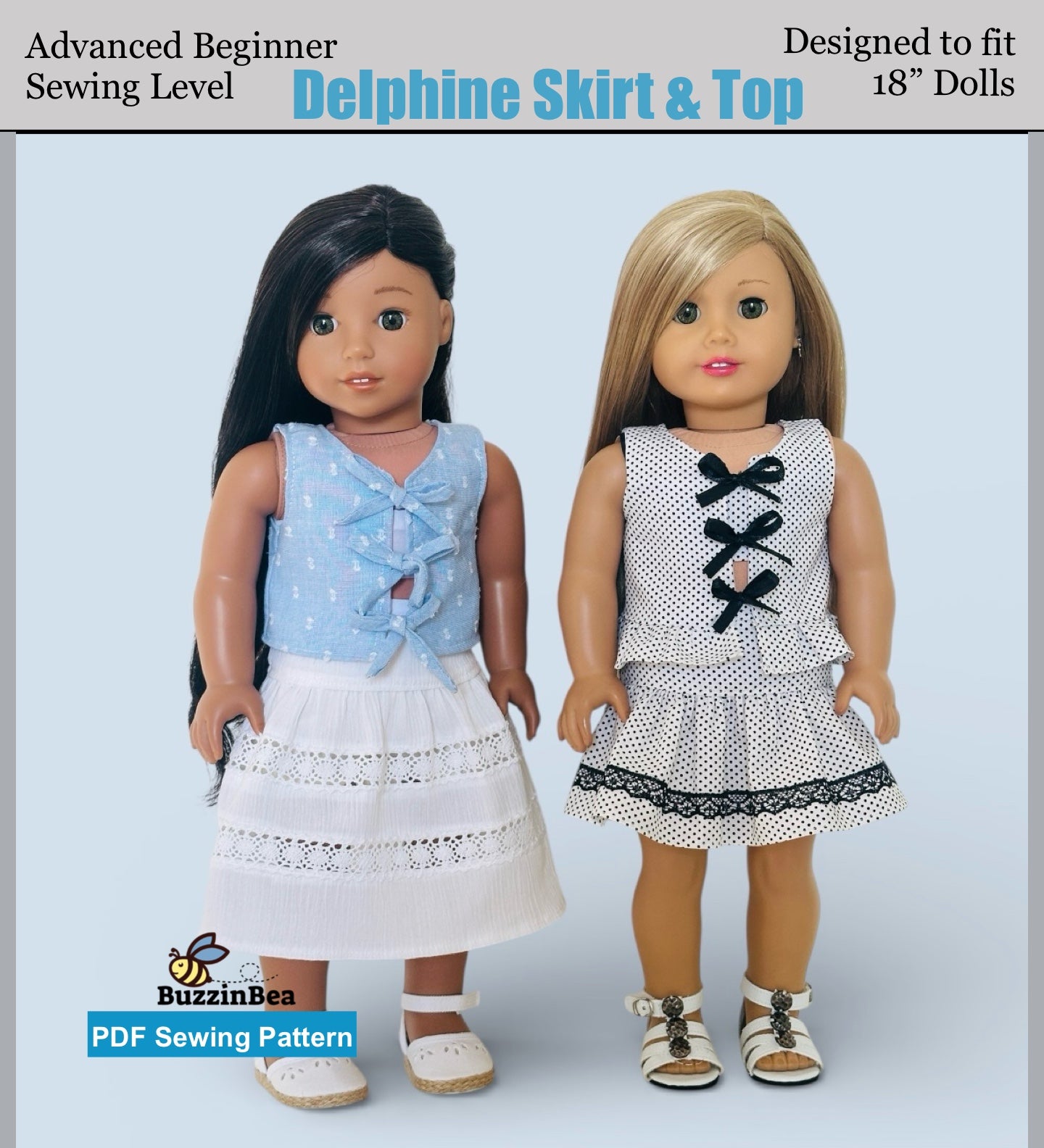 Delphine Skirt and Top 18-inch doll clothes PDF sewing pattern