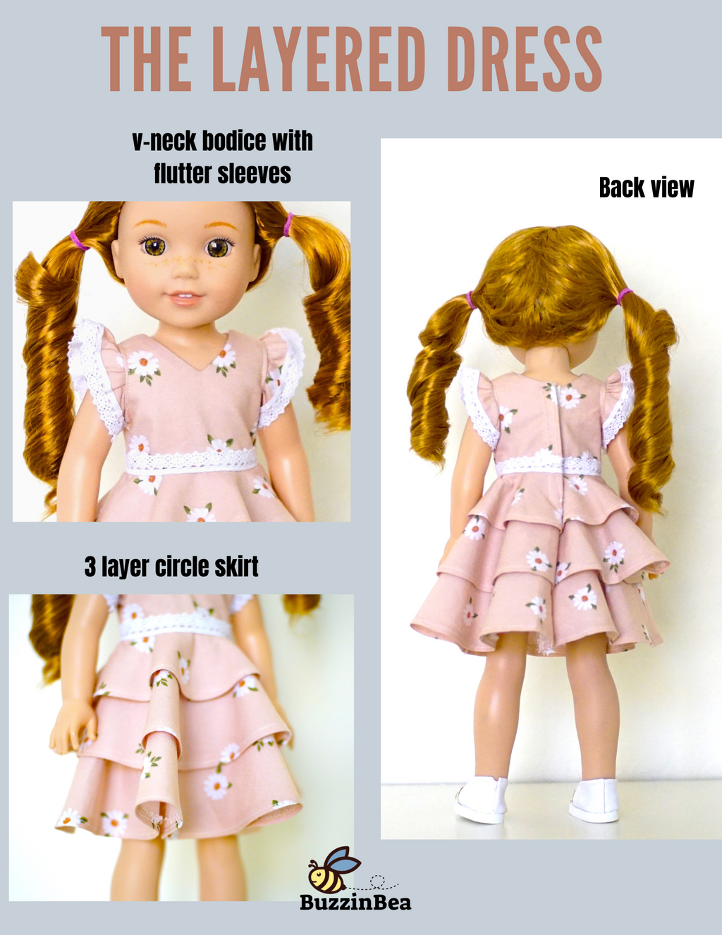 Layered Dress for 14-inch dolls clothes PDF Sewing Pattern