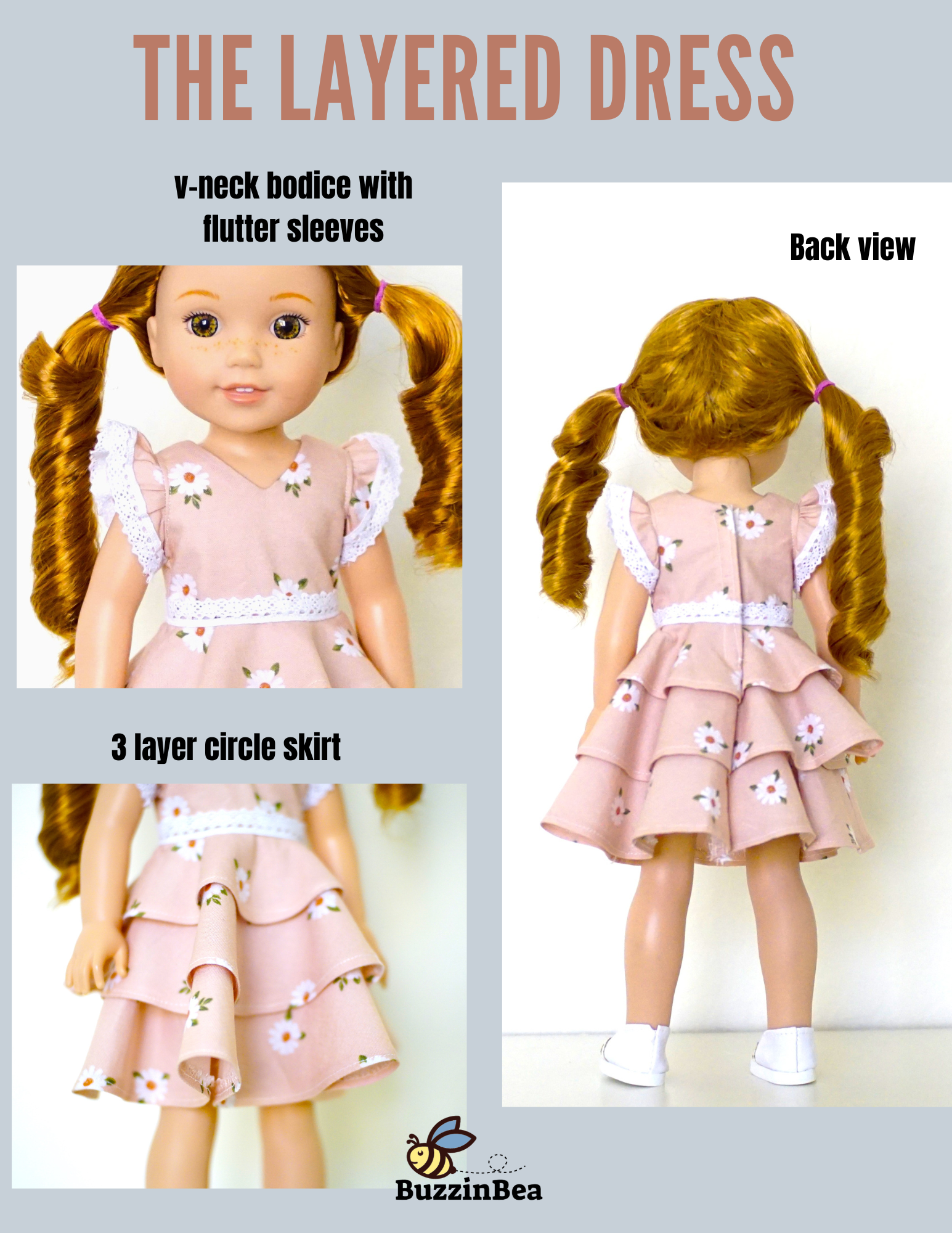 Layered Dress for 14-inch dolls clothes PDF Sewing Pattern