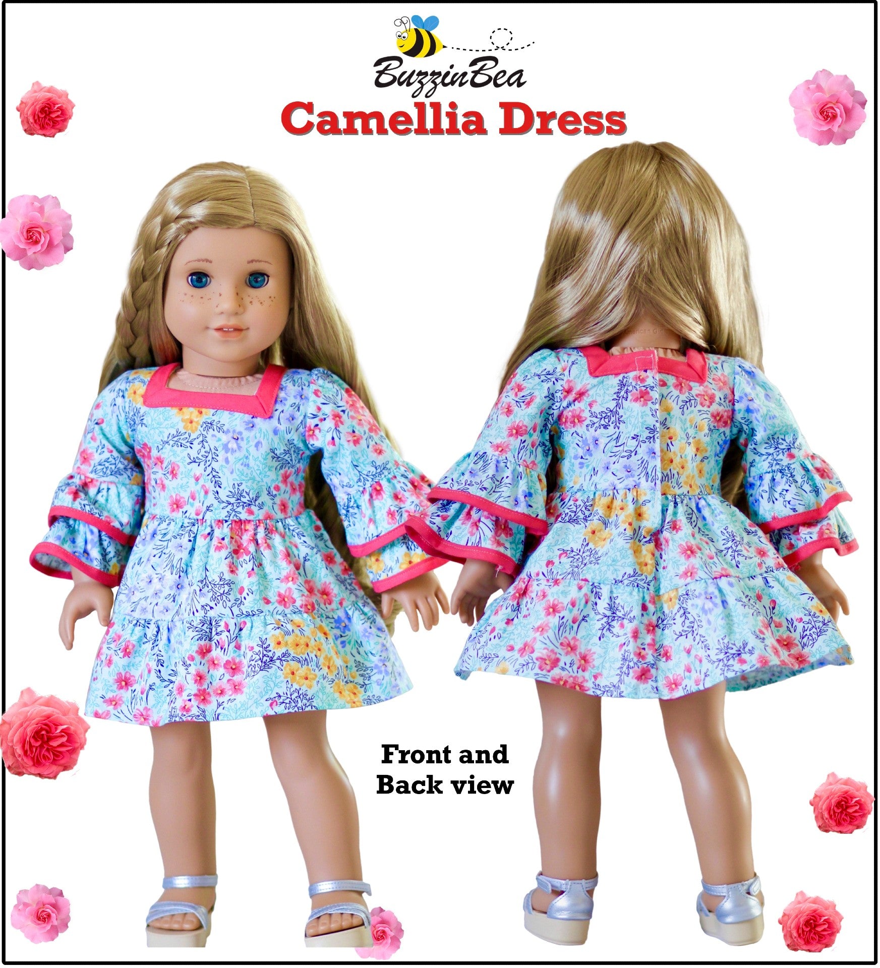 Camellia dress 18-inch doll clothes PDF sewing pattern