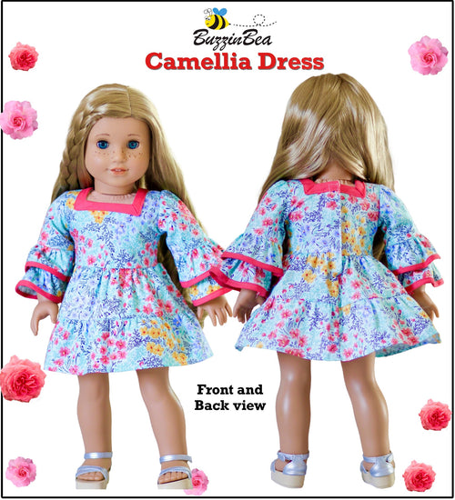 Camellia dress 18-inch doll clothes PDF sewing pattern