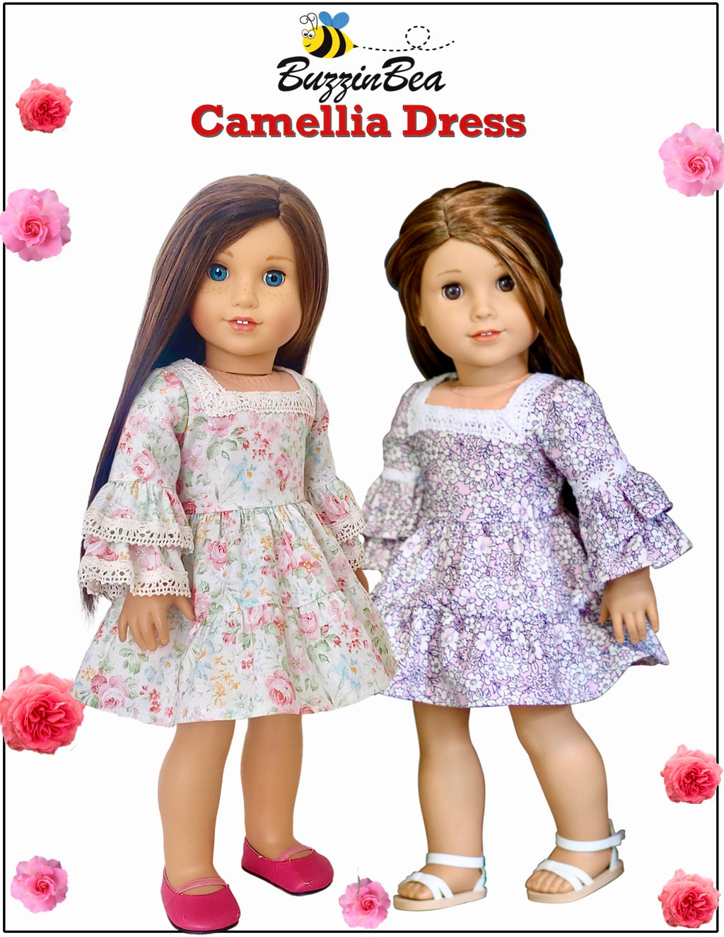 Camellia dress 18-inch doll clothes PDF sewing pattern