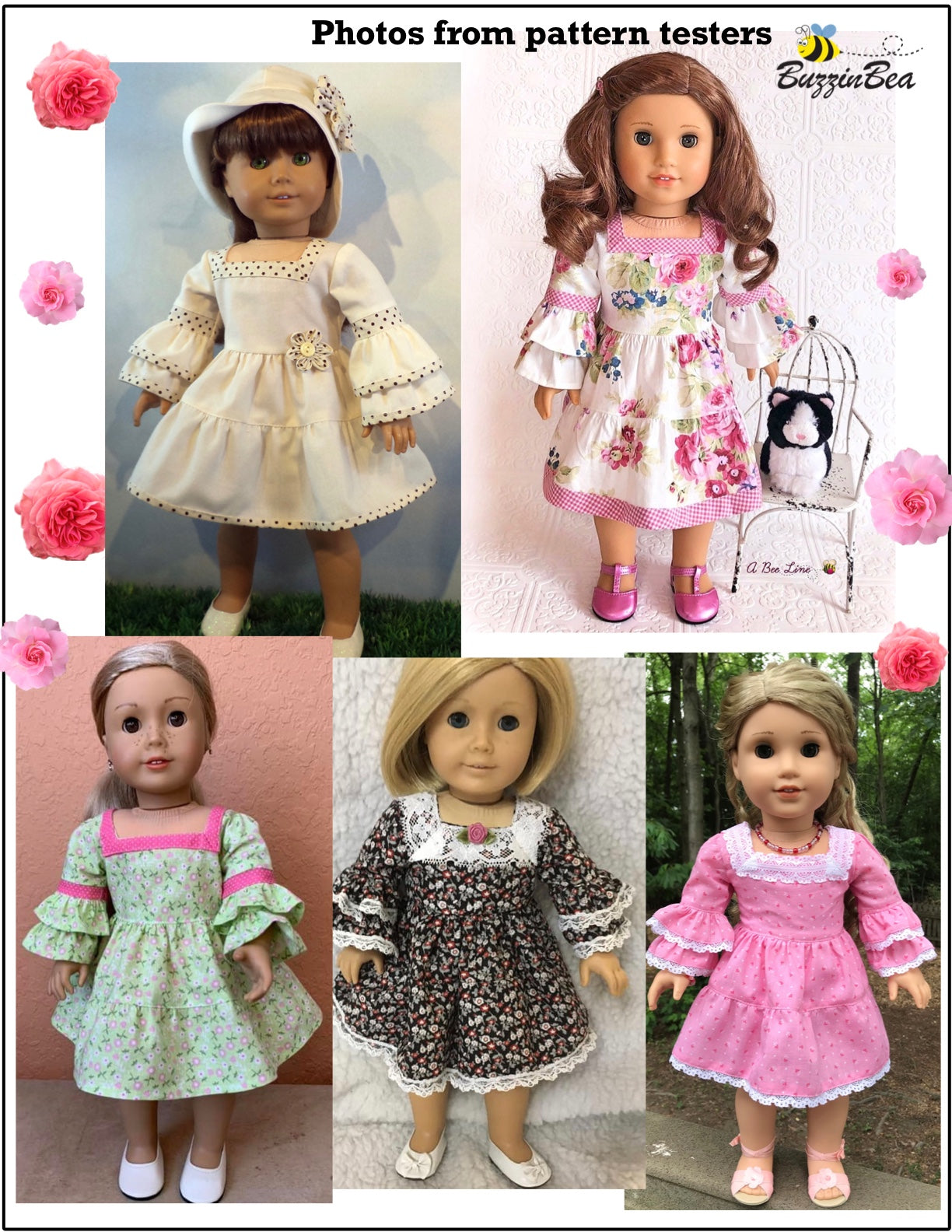 Camellia dress 18-inch doll clothes PDF sewing pattern