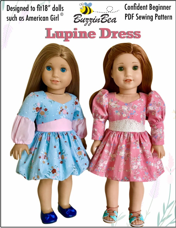 Lupine Dress 18-inch doll clothes PDF sewing pattern