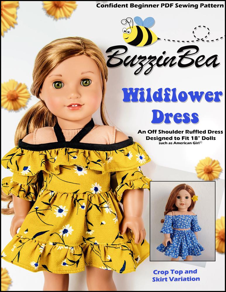 Wildflower dress 18-inch doll clothes PDF sewing pattern