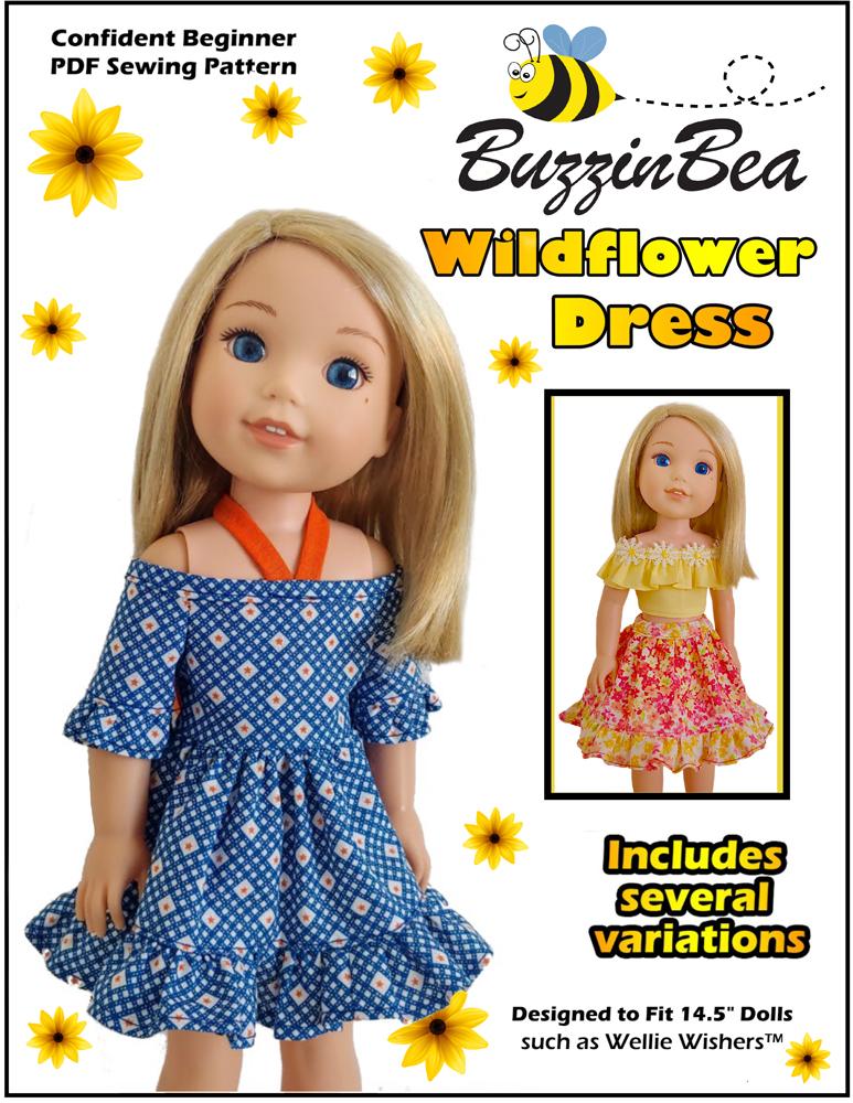 Wildflower Dress 14-inch doll clothes PDF sewing pattern