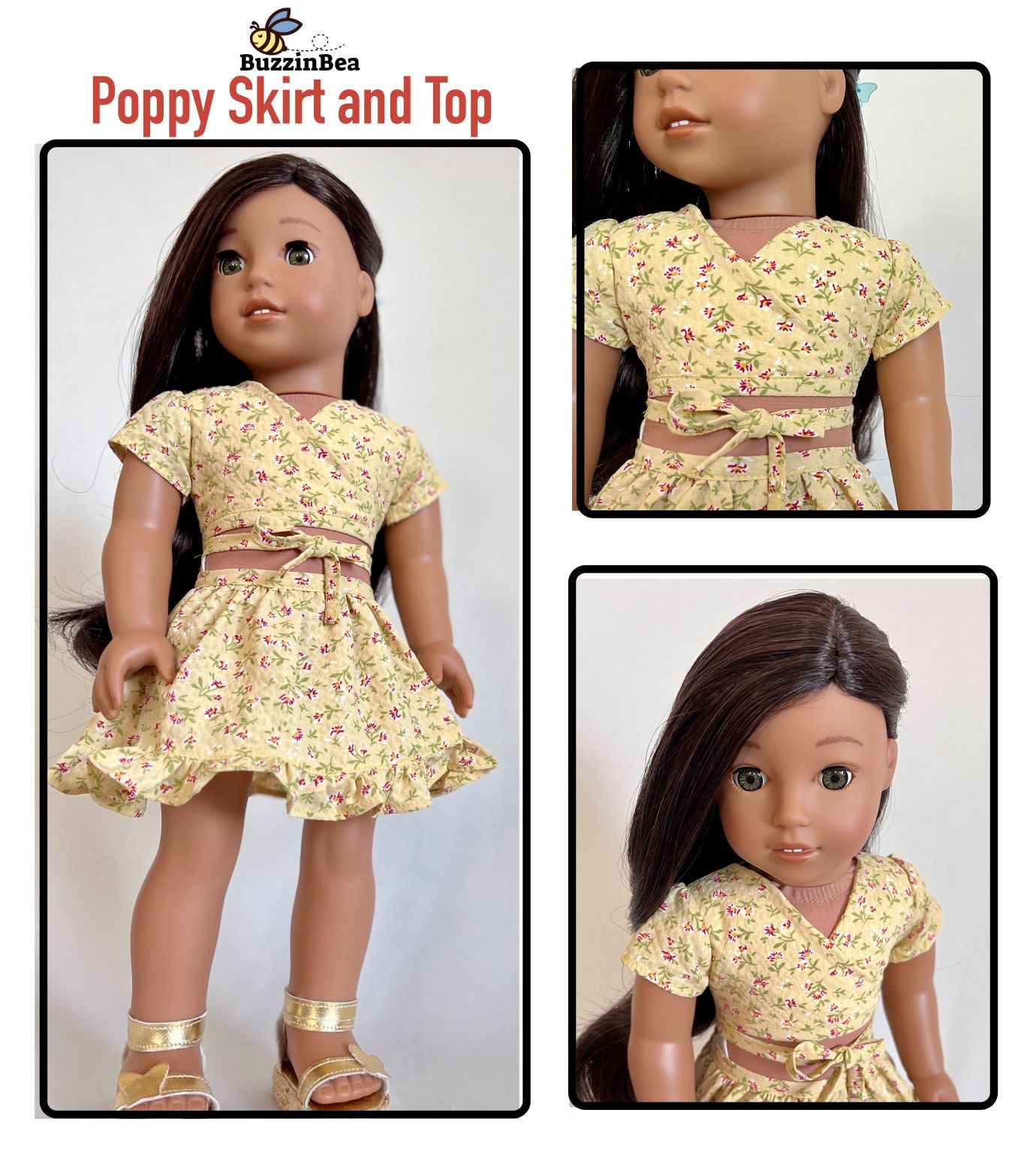 Poppy Skirt and Top for 18-inch doll clothes PDF sewing pattern