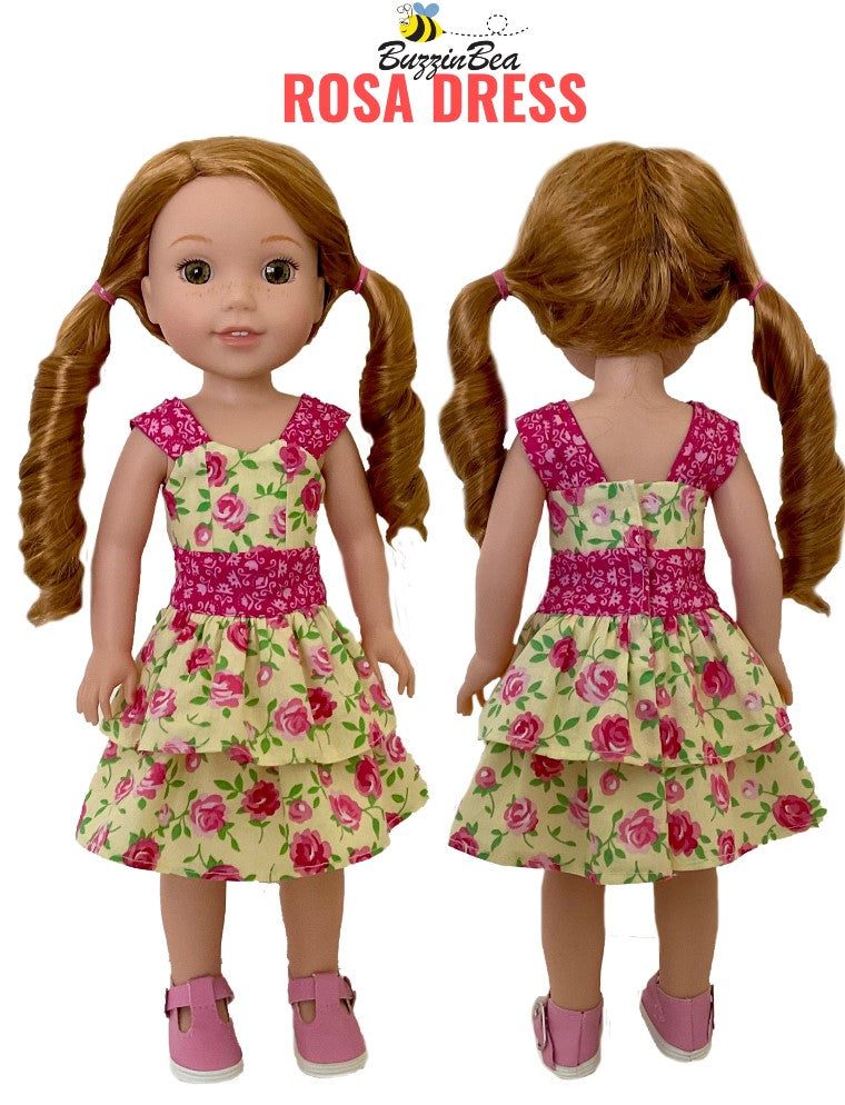 Rosa dress  14-inch doll clothes PDF sewing pattern