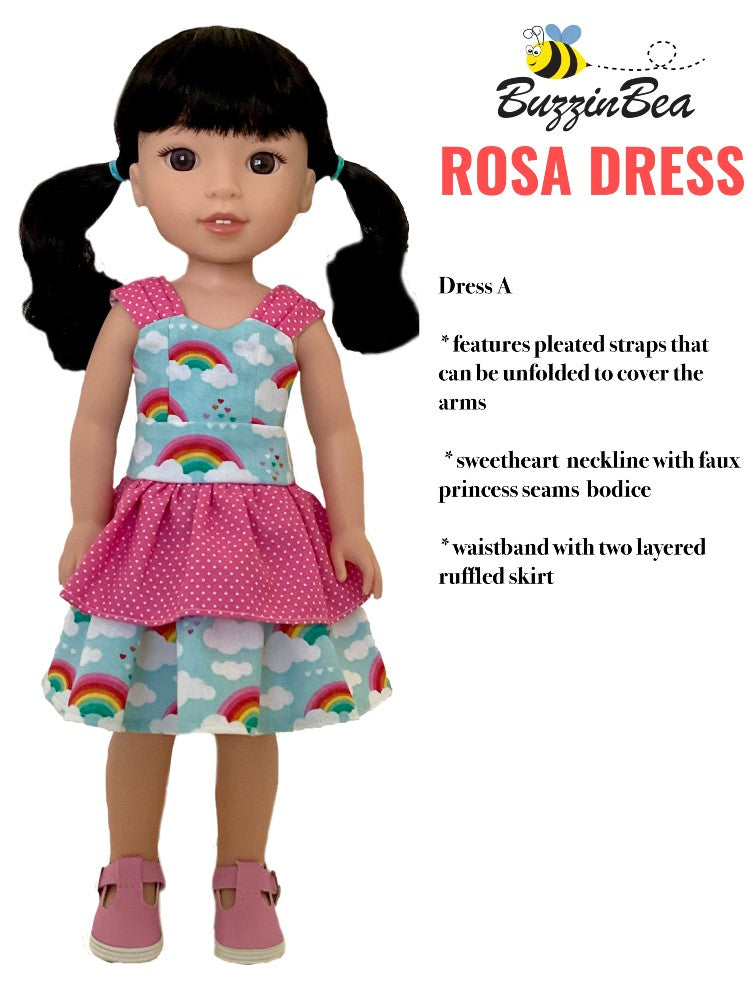 Rosa dress  14-inch doll clothes PDF sewing pattern