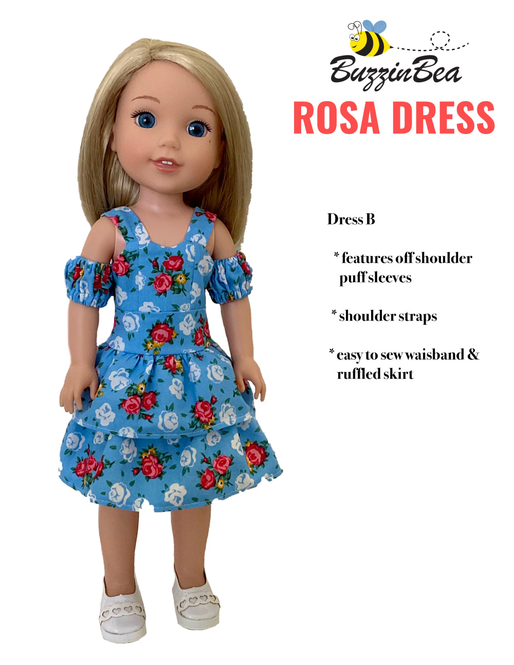 Rosa dress  14-inch doll clothes PDF sewing pattern