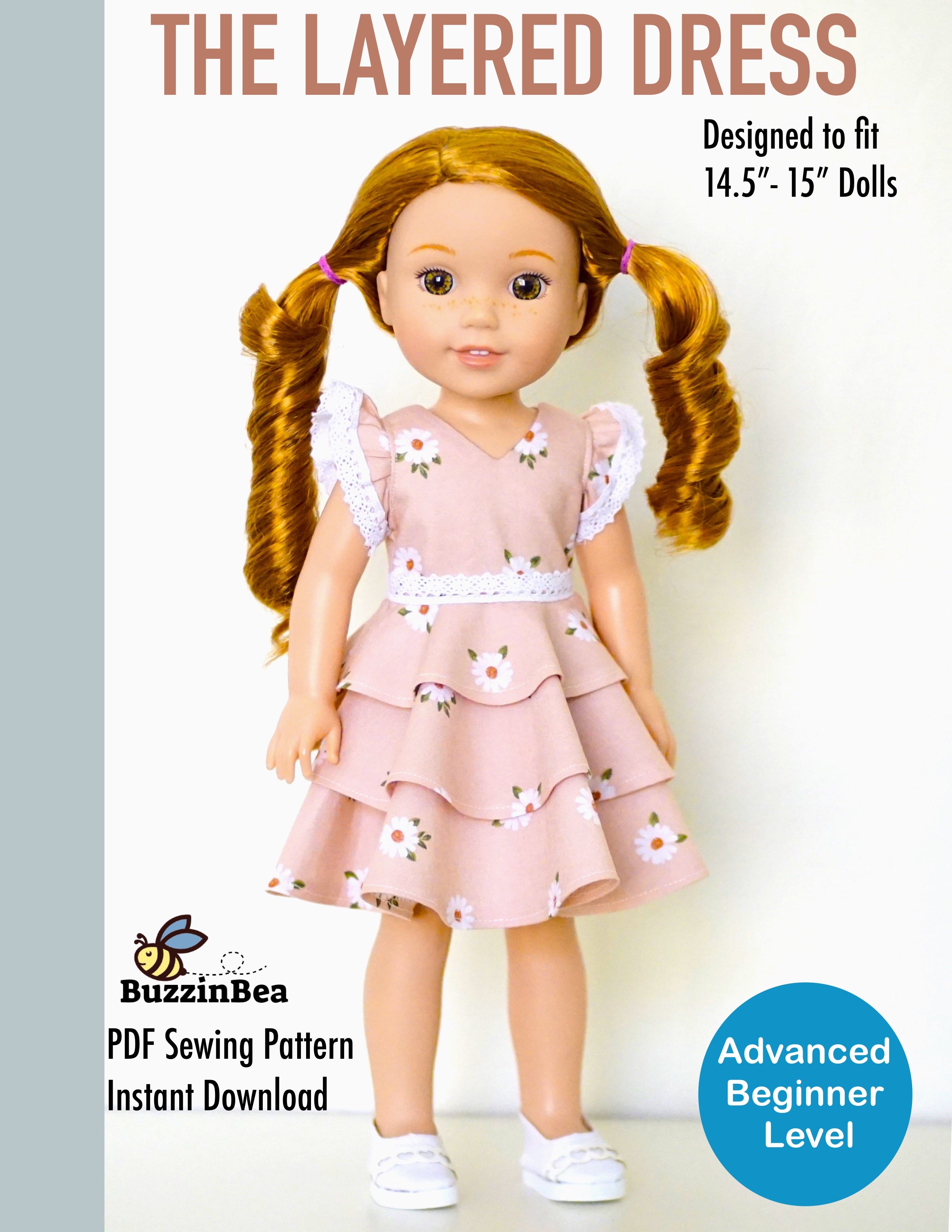 Layered Dress for 14-inch dolls clothes PDF Sewing Pattern