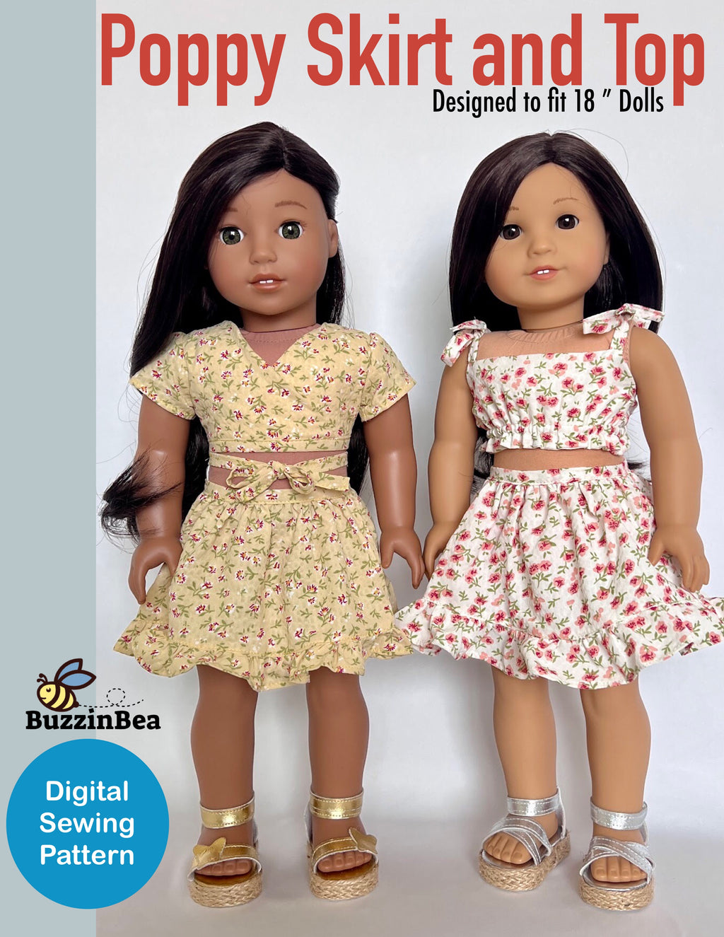 Poppy Skirt and Top for 18-inch doll clothes PDF sewing pattern