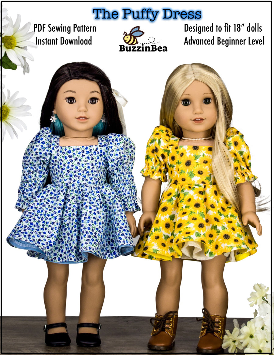 Puffy Dress 18-inch doll clothes PDF sewing pattern – BuzzinBea Doll Sewing Patterns puffy-dress-18-inch-doll-clothes-pdf-sewing-pattern-buzzinbea-doll-sewing-patterns