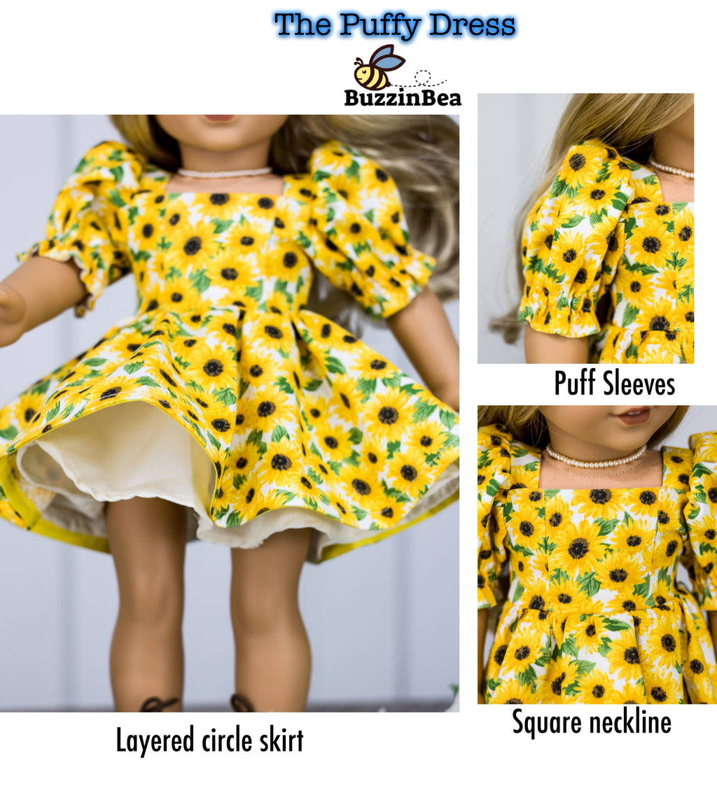 Puffy Dress 18-inch doll clothes PDF sewing pattern