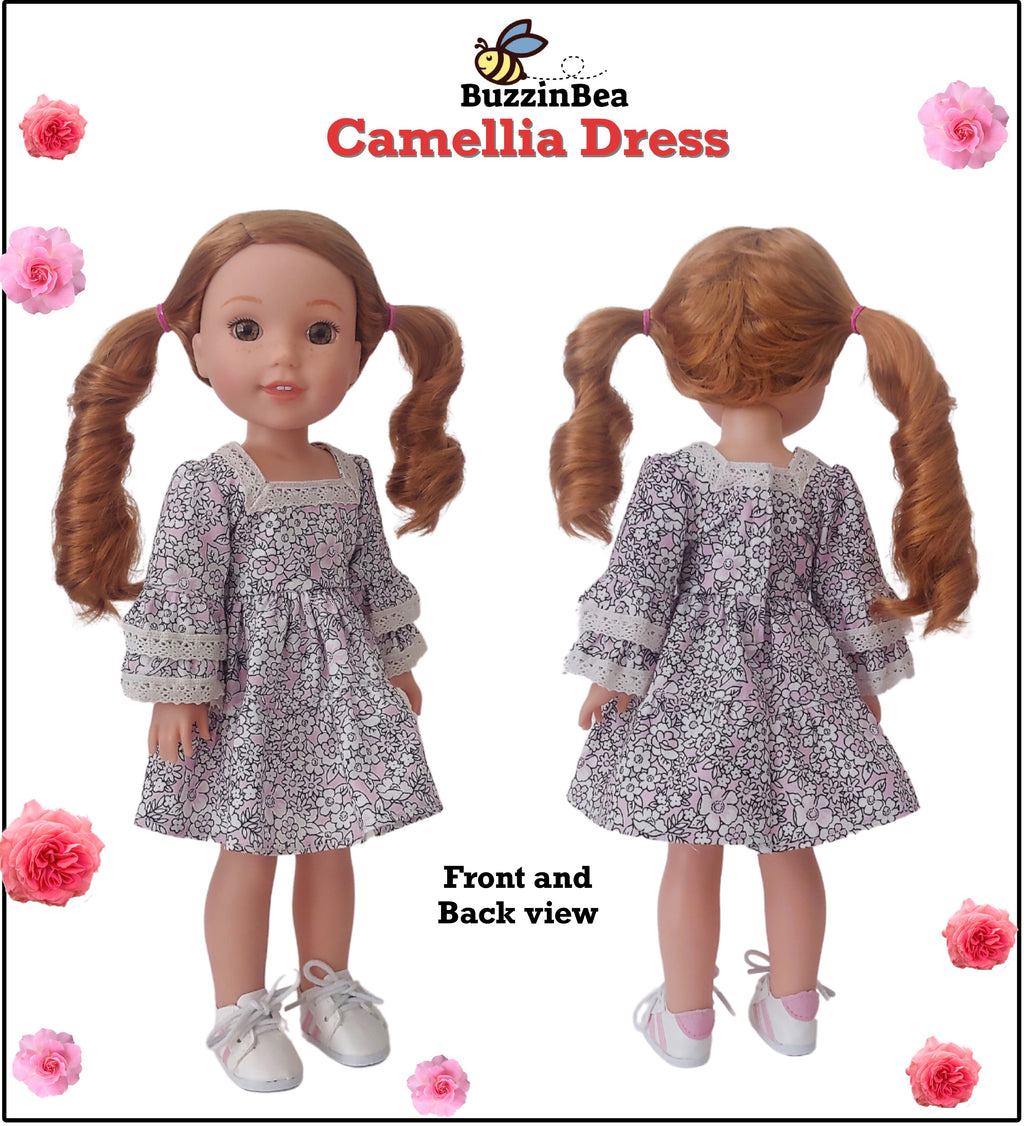 Camellia Dress 14-inch doll clothes PDF sewing pattern