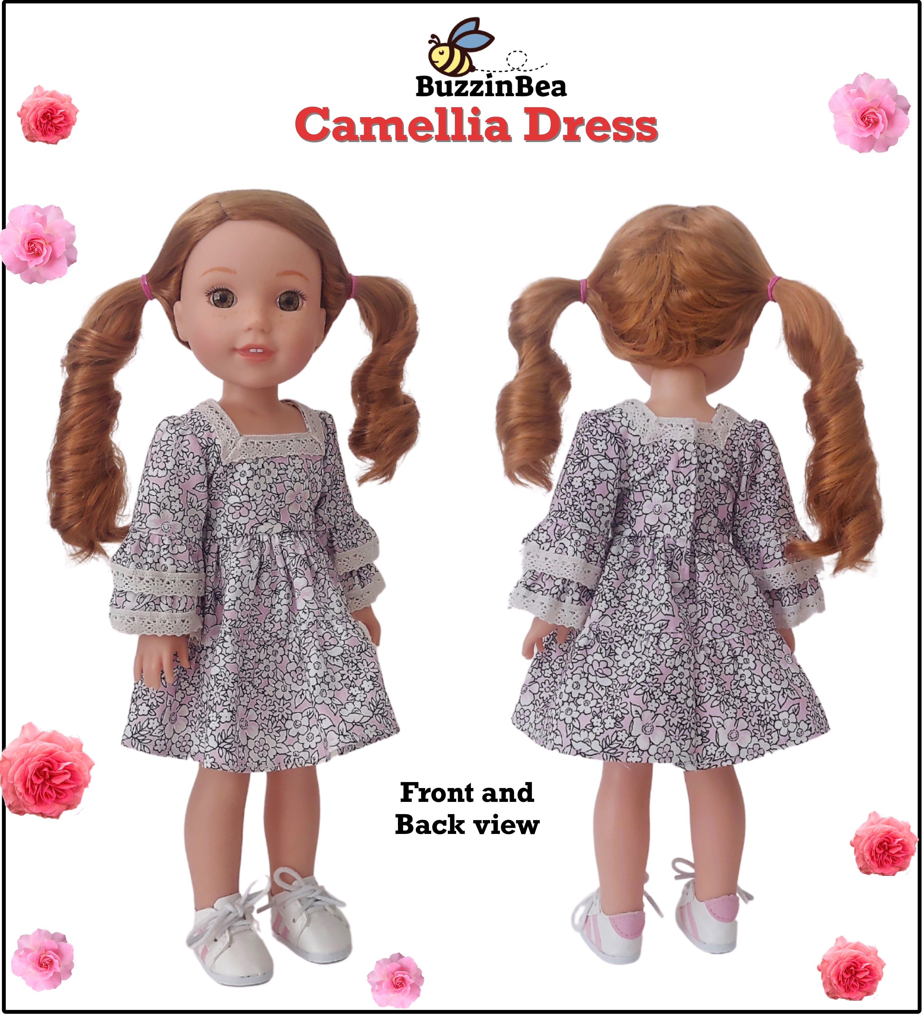 Camellia Dress 14-inch doll clothes PDF sewing pattern