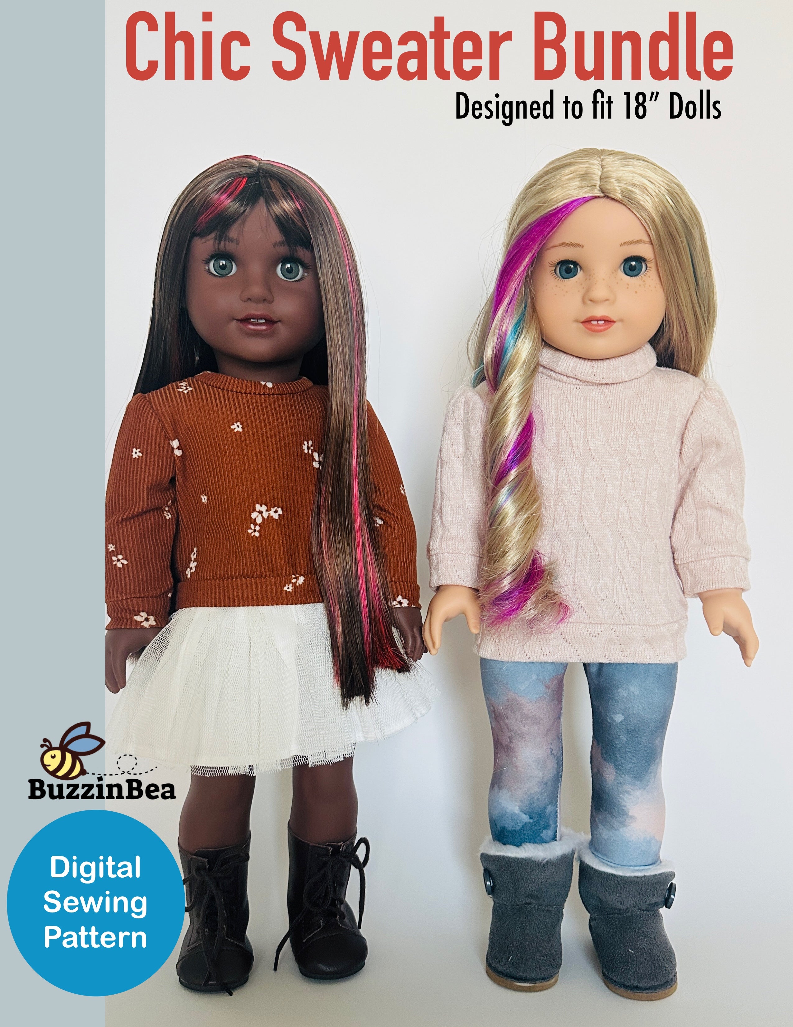 Chic Sweater Bundle for  18-inch Dolls Digital PDF Sewing Pattern