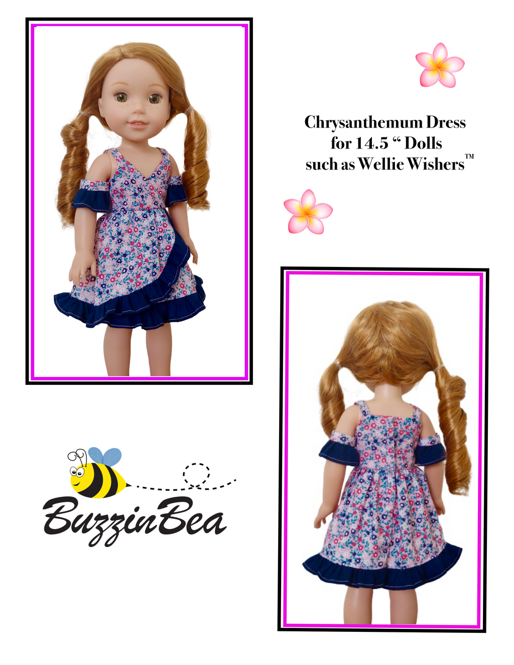 Chrysanthemum dress  14-inch doll clothes PDF sewing pattern