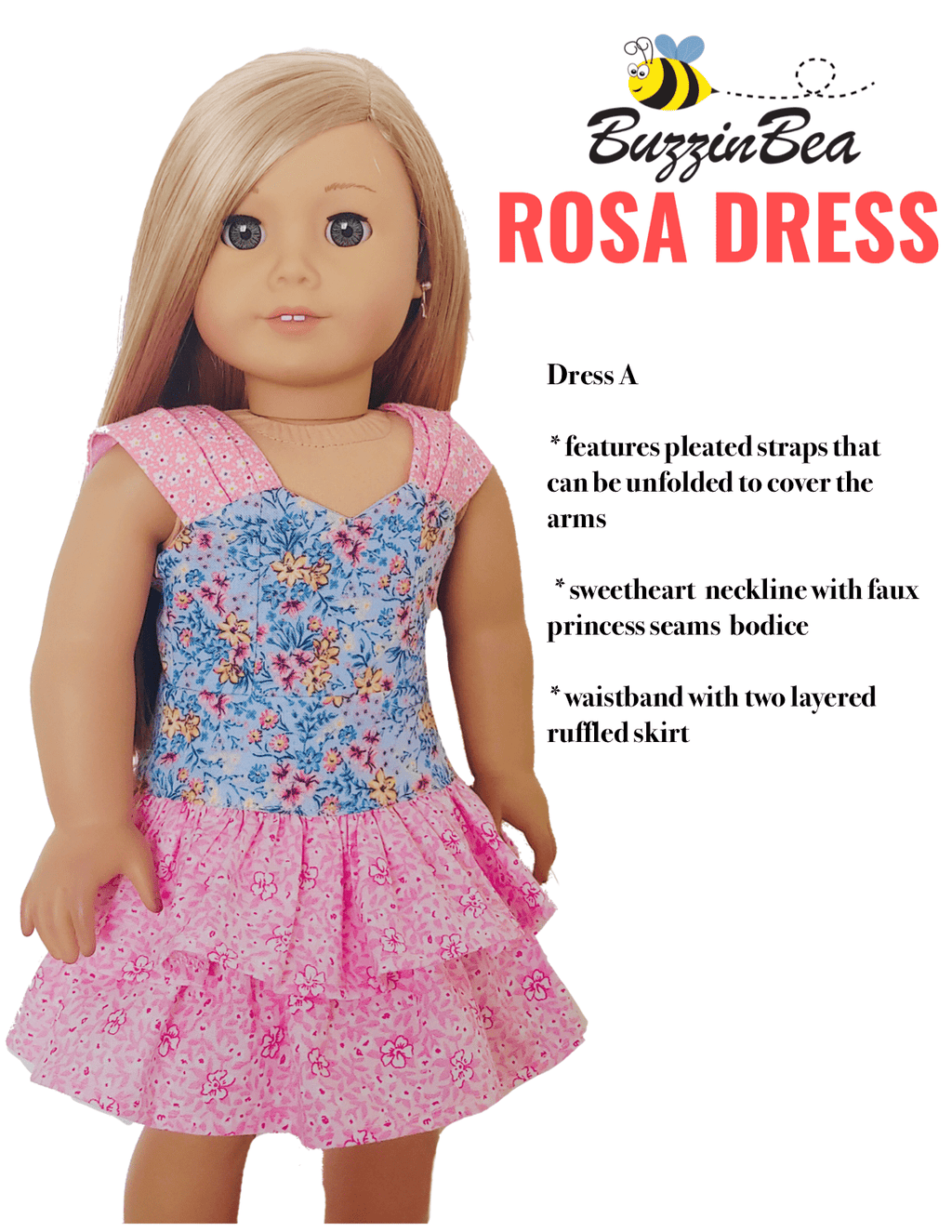 Rosa dress 18-inch doll clothes PDF sewing pattern