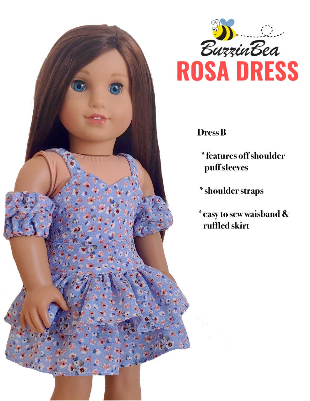 Rosa dress 18-inch doll clothes PDF sewing pattern